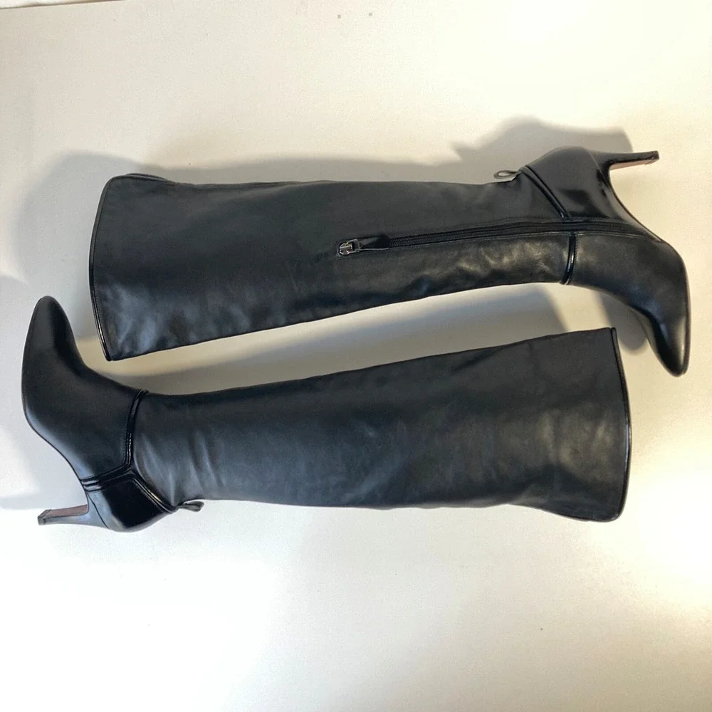 10 Crosby Derek Lam Pointy Over The Knee Black Leather Heel Boot Women 7 RP$650